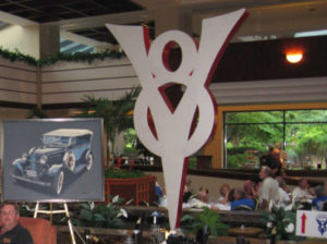 V-8 sculpture in hotel lobby